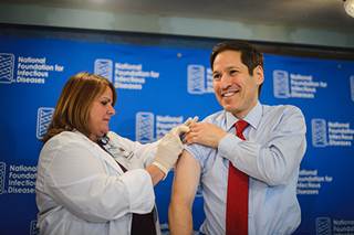 Tom Frieden, M.D., receives his flu shot on Thursday, Sept. 18 Tom Frieden, M.D., receives his flu shot on Thursday, Sept. 18