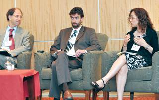 Tim Engelhardt, middle, at a Community Catalyst panel on dual eligibles, oversees an initiative aimed at reducing hospitalizations among SNF residents. Tim Engelhardt, middle, at a Community Catalyst panel on dual eligibles, oversees an initiative aimed at reducing hospitalizations among SNF residents.
