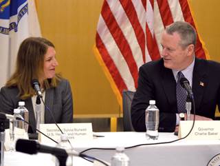 The office of Gov. Charlie Baker announced a $52.5 billion Medicaid waiver deal in December. He's pictured here with HHS Secretary Sylvia Burwell. The office of Gov. Charlie Baker announced a $52.5 billion Medicaid waiver deal in December. He's pictured here with HHS Secretary Sylvia Burwell.