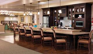 Brookdale Roswell’s dining and gathering areas, as well as its life skill stations, offer residents with dementia a more residential feel while meeting their medical and therapeutic needs. Brookdale Roswell’s dining and gathering areas, as well as its life skill stations, offer residents with dementia a more residential feel while meeting their medical and therapeutic needs.