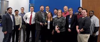The Lexington Health Network team holding their Gold McKnight’s Excellence in Technology Award in November at their office in Lombard, IL. The Lexington Health Network team holding their Gold McKnight’s Excellence in Technology Award in November at their office in Lombard, IL.
